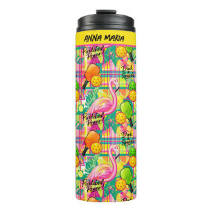 Tropische Flamingo Pickleball Power Thermosbeker