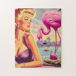 Tropische Flamingo Pin-up Legpuzzel