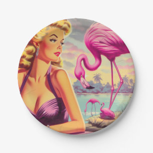 Tropische Flamingo Pin-up Papieren Bordje
