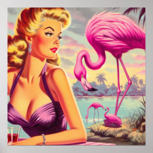 Tropische Flamingo Pin-up Poster