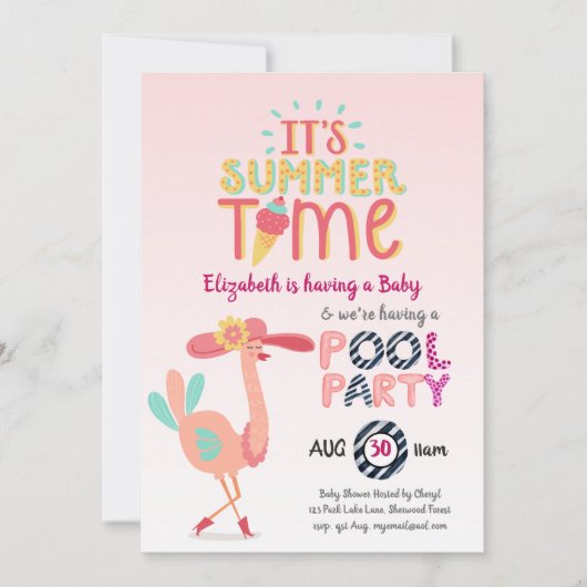 Tropische Flamingo POOL Partij Roze Blauw Quirky F Kaart (Voorkant)
