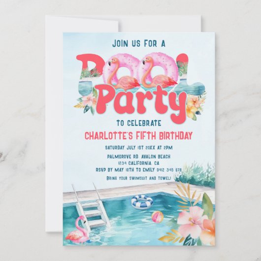 Tropische Flamingo Pool Party Verjaardag Kaart (Voorkant)