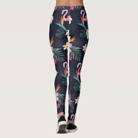 Tropische Flamingo Print, exotische botanische blo Leggings (Achterkant)