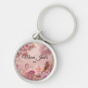 Tropische Flamingo Quinceañera, op maat Sleutelhanger