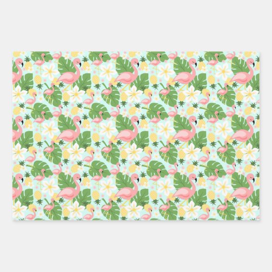 Tropische Flamingo Retro Daisy Flower Stripes Wrap Inpakpapier Vel (Voorkant)
