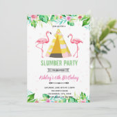 Tropische flamingo sleepover uitnodiging (Staand voorkant)