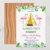 Tropische flamingo sleepover uitnodiging (Voorkant / Achterkant)