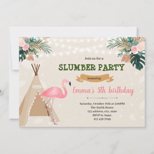 Tropische flamingo sluimer party kaart (Voorkant)