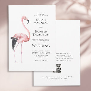 Tropische Flamingo Strand Bruiloft QR code Kaart