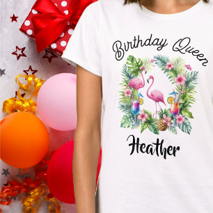 Tropische Flamingo Verjaardag Koningin T-shirt