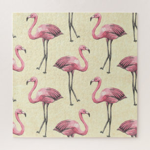 Tropische Flamingo: Waterverf Behang Verrukking. Legpuzzel