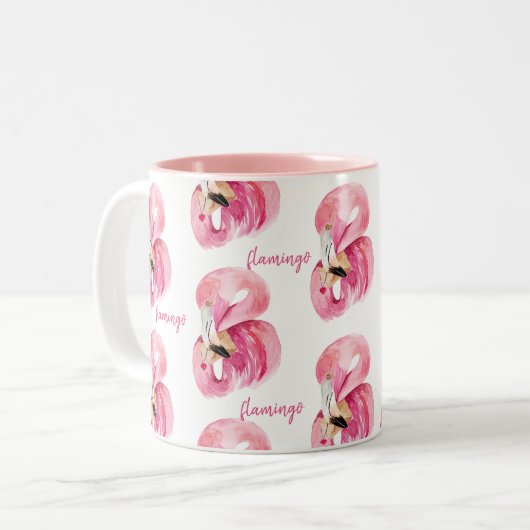 Tropische Flamingo Waterverf Mok | Pink Exotic (Voorkant links)