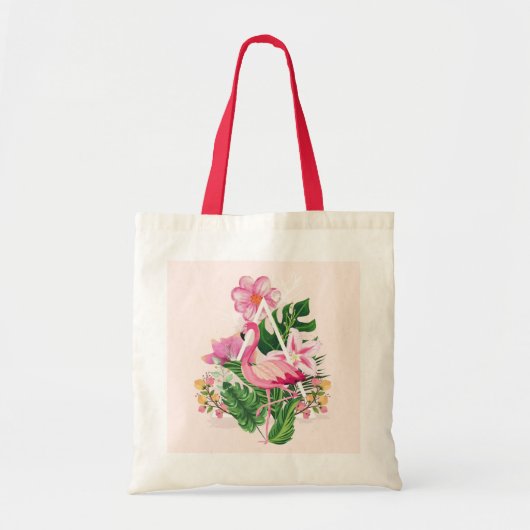 Tropische Flamingo Zomer Roze Groene Botanische Tote Bag (Voorkant)