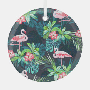 Tropische Flamingo: Zomerbloemenpatroon Glas Ornament