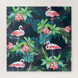 Tropische Flamingo: Zomerbloemenpatroon Legpuzzel