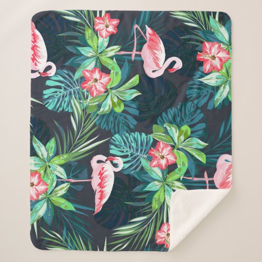 Tropische Flamingo: Zomerbloemenpatroon Sherpa Deken (Voorkant)