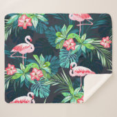 Tropische Flamingo: Zomerbloemenpatroon Sherpa Deken (Voorkant (horizontaal))