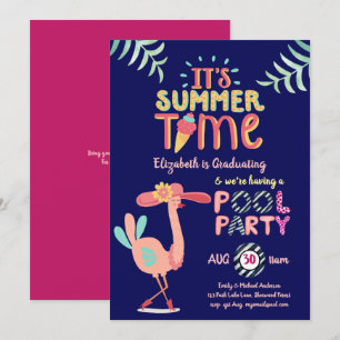 Tropische Flamingo ZWEMBAD FEESTJE Roze Blauwe Mei Kaart