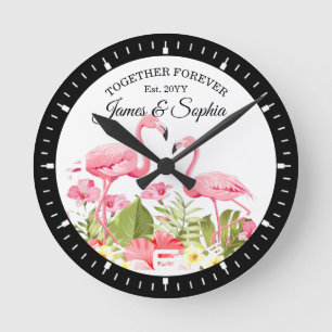 Tropische Flamingo's Aangepaste Gebeurtenis Sjablo Ronde Klok