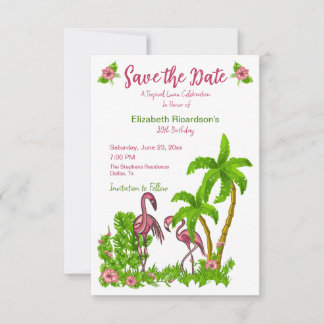 Tropische Flamingo's en Bloemen Bewaar de Datum Ui Kaart