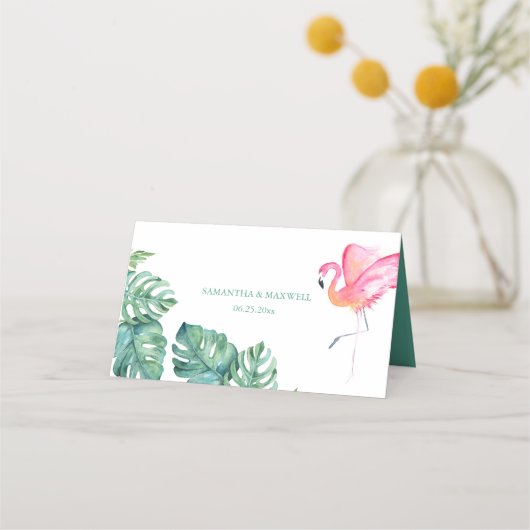 Tropische flamingo's en Waterverf Greenery Wedding (Achterkant)