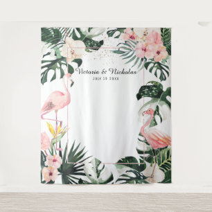 Tropische Flamingo's Trouwfoto Booth Achtergrond Wandkleed