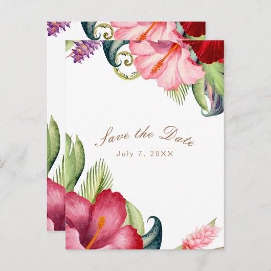 Tropische flora Aloha Opslaan Datum Aankondigingskaart (Voorkant / Achterkant)