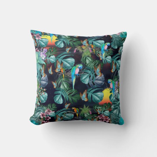 Tropische Flora Paradise bij zonsondergang Kussen (Voorkant)