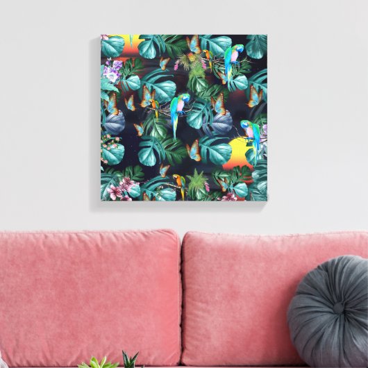 Tropische Flora Paradise Herhalingslandschap Canvas Afdruk (Insitu (Woonkamer))
