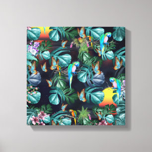 Tropische Flora Paradise Herhalingslandschap Canvas Afdruk