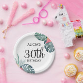 Tropische Flora Roze Anthurium & Monstera Verjaard Papieren Bordje (Feest)