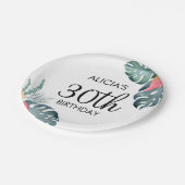 Tropische Flora Roze Anthurium & Monstera Verjaard Papieren Bordje (Gekanteld)