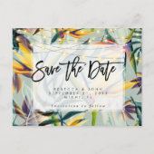 tropische floraallichten bruiloft redden met datum aankondigingskaart (Voorkant)