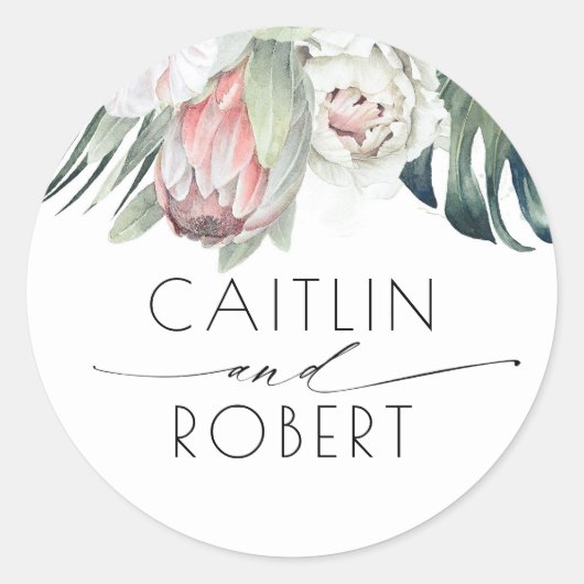 Tropische Floral Beach Wedding Ronde Sticker (Voorkant)