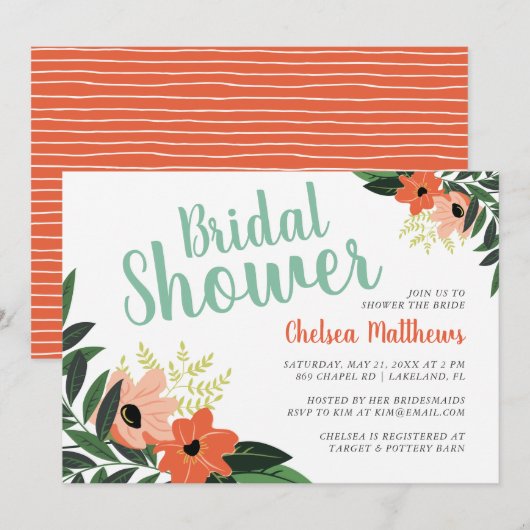 Tropische Floral Bridal Shower Invitation Kaart (Voorkant / Achterkant)