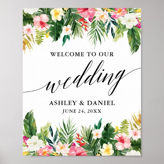 Tropische Floral Calligraphy Wedding Welcome Poster (Voorkant)