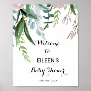Tropische Floral en Greenery Baby shower Welkom Poster