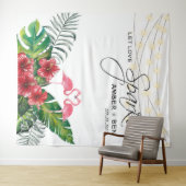 Tropische Floral Flamingos String Lights Wedding Wandkleed (In Situ (horizontaal))