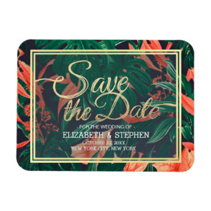 Tropische Floral & Gold Lijst Wedding Save the Dat Magneet