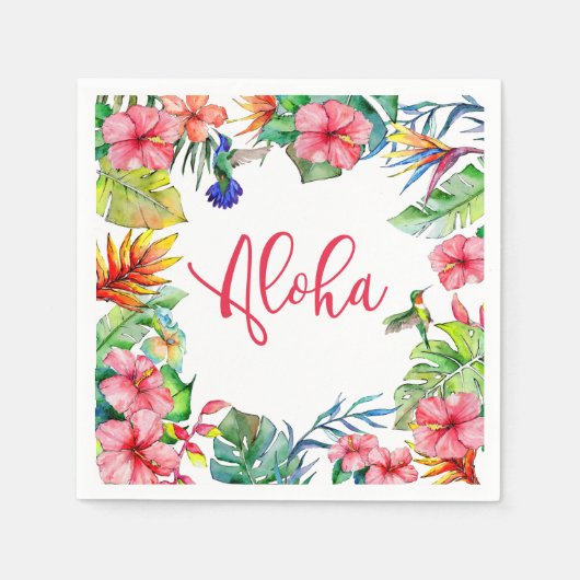 Tropische Floral Hibiscus Aloha Hawaiian Party Servet (Voorkant)