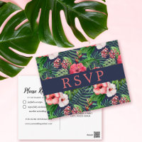 Tropische Floral Hibiscus Navy Wedding RSVP