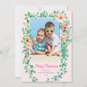 Tropische Floral kerstroze fotovakantiekaart Feestdagenkaart (Voorkant)