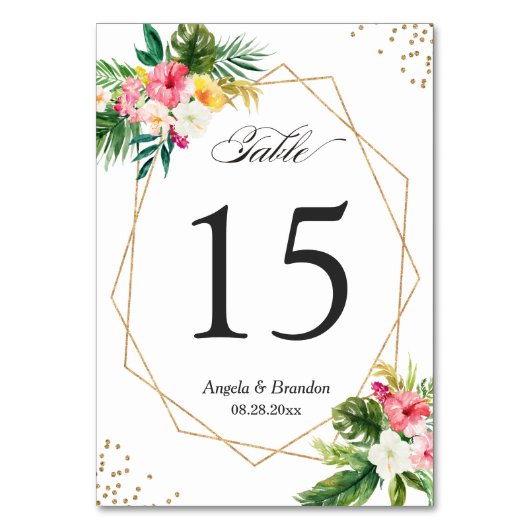 Tropische Floral laat Luau Weddenschappen Tabelnum Kaart (Voorkant)