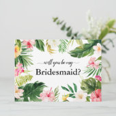Tropische Floral Leaves zal je mijn Bridesmaid zij Kaart (Staand voorkant)