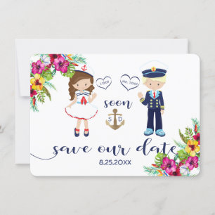 Tropische Floral Luau Navy Stripes Save Save The Date