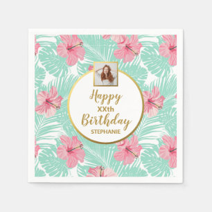 Tropische Floral Luau Palm Leaves Birthday Foto Servet