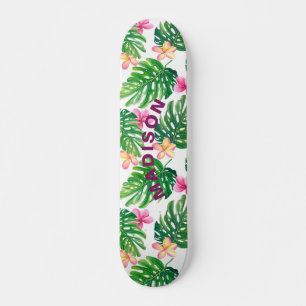 Tropische Floral Modern Girly Personalized Skateboard