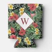 Tropische Floral Monogram Black Blikjeskoeler (Voorkant)