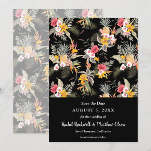 Tropische Floral op Black Wedding Save the Date