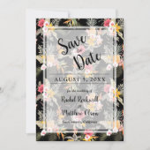 Tropische Floral op Black Wedding Save the Date (Voorkant)